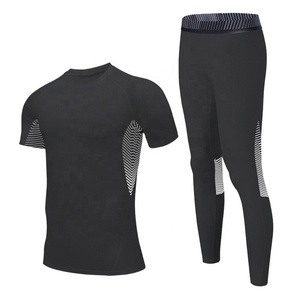 เสื้อออกกำลังกายแบบรัดกล้ามเนื้อสำหรับวิ่งและเล่นกีฬาในยิม พร้อมกางเกงเลกกิ้ง ชุดออกกำลังกายแบบรัดกล้ามเนื้อสำหรับผู้ชาย ออกแบบได้ตามต้องการ - Product Image 4