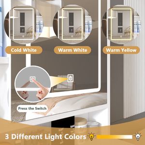 Table de maquillage avec miroir ouvrable, éclairage LED 3 couleurs, 4 tiroirs et 1 étagère, bureau de maquillage pratique - Product Image 6