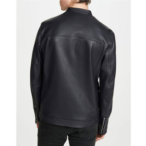 Veste de moto pour homme en cuir véritable noir, écologique, imperméable, col montant, fermeture éclair, respirante, coupe ajustée, longueur standard - Product Image 2