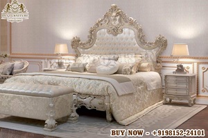 Lit Queen Size au design classique Baroque avec table de chevet, acheter un ensemble de chambre à coucher blanc et or, mobilier de chambre à coucher royal victorien New York - Product Image 2