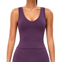 Tank Top Olahraga Warna Solid Lembut Pakaian Fitness Yoga Gym Wanita Tank Top Warna Solid Berwarna Solid  Vest Elastis