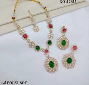 Designer AD Polki Necklace Dangle Earrings And Mang Tika <b>Set</b> Handcrafted <b>Bridal</b> Party Wear <b>Jewelry</b> <b>Set</b> For Women Bulk Wholesaler - Product Image 4