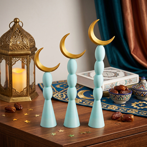 Modern Style Metal & Resin Crescent Moon Stand Decor Set Luxury Islamic Table Accent For Ramadan, Eid, Home & <b>Office</b> <b>Decoration</b> - Product Image 5