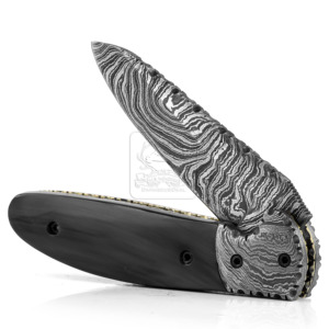 Couteau pliant artisanal en acier Damas DD-FK-606, manche en corne de buffle, lame de 3 mm, survie en plein air, bushcraft, camping, poche - Product Image 1