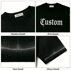 Camiseta Oversize Negra Personalizada de Alta Calidad con Pedrería para Hombre, Camisetas de Algodón con Gráficos de Pedrería Personalizados, Ropa al por Mayor - Product Image 5