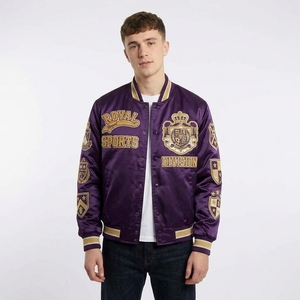 Chaqueta Varsity con Estampado Personalizado, Azul y Naranja, Satinada, para Hombre, Estilo Béisbol, Bomber, Letterman, Moda Urbana - Product Image 2