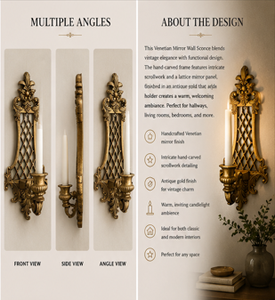 Traditional Brass Wall <b>Sconce</b> With Floral Design And Candle Holder Decorative Hanging <b>Light</b> Fixture - Product Image 5