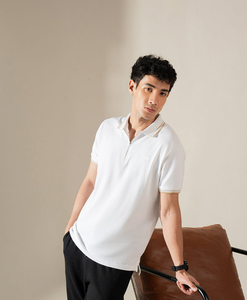 Polo de Algodón Blanco para Hombre, Manga Corta, Corte Ajustado, Color Sólido Informal, Tejido de Punto, Ribete en Contraste - Product Image 5