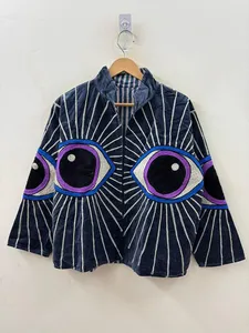 Chaqueta de terciopelo con ojo turco hecha a mano, estilo vintage bohemio chic, abrigo llamativo con frente abierto, kimono bordado de invierno - Product Image 5