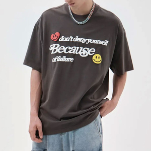 เสื้อยืดสตรีทแวร์พิมพ์ลายพัฟฟ์สำหรับผู้ชาย ผลิตตามสั่งจากโรงงาน OEM ผ้าฝ้ายทรงโอเวอร์ไซส์ ดีไซน์โลโก้ 3 มิติแบบนูน - Product Image 4