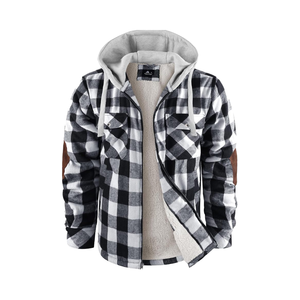 Veste polaire Sherpa zippée pour homme, à capuche à carreaux, motif uni, en flanelle chaude, coupe ample, impression numérique - Product Image 4