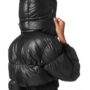Women's Solid Color Winter Short Crop Bubble Long Sleeve <b>Zipper</b> Breathable Waterproof Windproof Knitted Crocheted Outdoor Puffer - Product Image 3