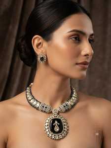 R.K. Juego de Collar HASLI Chapado en Oro con Perlas y Circonitas, Estilo Étnico Indio, para Novias, con Aretes a Juego, para Bodas y Fiestas - Product Image 6