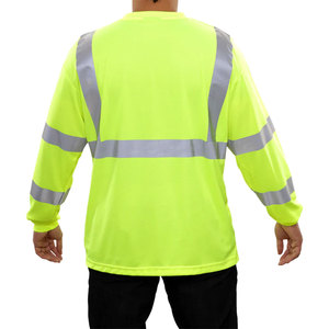Best Quality Working Safety T-<b>Shirts</b> Wholesale Breathable Reflective Tape Hi-Vis Long Sleeve Construction Safety T-<b>shirt</b> - Product Image 6