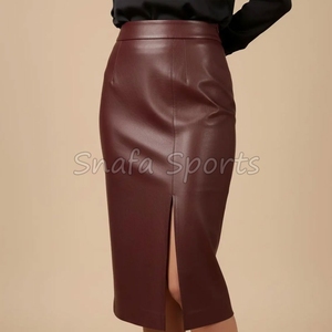 Jupe midi décontractée d'été pour femme de haute qualité, taille haute, respirante, plissée, couleur unie, en cuir d'agneau véritable - Product Image 5