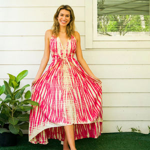 Vestido Largo Informal de Playa para Mujer, Estilo Bohemio, de Rayón, con Cuello en V, Estampado Tie Dye, Sin Mangas, para Vacaciones - Product Image 1