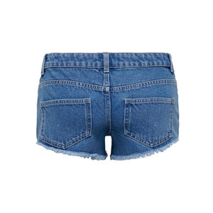 Women Raw Bottom Work Denim Shorts with Ladies Denim Jackets Casual Breathable High Street 100% Cotton <b>Elastic</b> <b>Waist</b> - Product Image 5