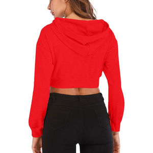 Sweat-shirt à capuche court pour femme de qualité supérieure avec empiècements confortables à manches longues, couleur bordeaux, à prix abordable - Product Image 6