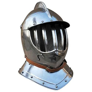 Casque de Chevalier Médiéval Antique Européen en Fer Poli Plaqué Argent avec Sangle en Cuir, pour Cosplay et Tenue Renaissance, Prêt à Porter - Product Image 1