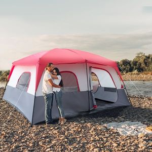 Tenda 430*430*210cm in Tessuto Poliestere Rosso e Bianco con Pali in Fibra di Vetro, Capacità 14 Persone per Campeggio all'Aperto - Product Image 6