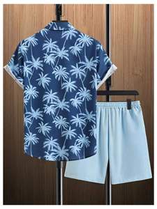 Conjunto de dos piezas con estampado de palmeras para hombre, camisa de manga corta con botones y pantalones cortos con cintura elástica, conjunto ligero para la playa - Product Image 4