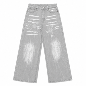 Jean large taille mi-haute délavé et respirant pour femme, coupe décontractée en denim, style streetwear, en coton, pantalon de printemps OEM ODM - Product Image 4