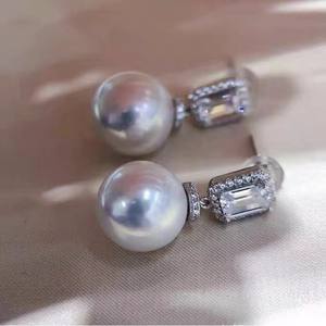 Boucles d'oreilles en perles d'eau douce Edison 11-12 mm, argent pur S925, corps entier, importées, Hao Shi incrustées, style pendentif fin - Product Image 4