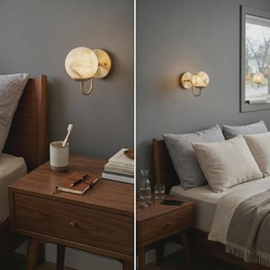 Modern Brass Wall Sconce Round Marble Globe Light Contemporary Indoor Living Room Decor Warm Glow Fixture - Product Image 4