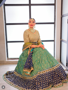 Green & Navy Blue Embroidered Silk <b>Lehenga</b> Choli Set <b>Women</b> Traditional Wedding Wear FloorLength Loose Fit Indian Pakistani Style - Product Image 1