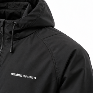 Chaqueta Deportiva Boxiro para Hombre, Negra, con Capucha, Cortavientos, con Logotipo, Ligera, con Cierre, para Otoño - Product Image 6