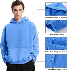 Sudadera con Capucha Azul Unisex, Corte Holgado, Manga Regular, Color Sólido, Algodón French Terry, Ropa Casual de Otoño - Product Image 2