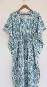 Kaftan en coton imprimé à la main pour femme, robe de plage bohème d'été, kaftan indien fait main - Product Image 4