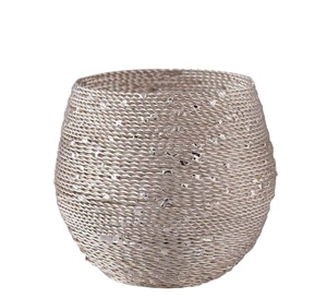 Bougeoir votif en fil métallique pour la décoration de maison et de mariage Support votif de forme ronde argenté brillant fait à la main - Product Image 1