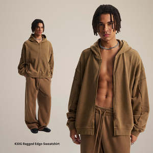 Conjunto de Sudadera con Capucha y Pantalones Deportivos Holgados de Dos Piezas Personalizados para Hombre, Sudadera con Capucha Extra Grande de Invierno con Cierre de Cremallera, 100% Algodón - Product Image 4