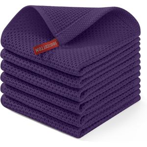 Panni da Cucina Ultra Morbidi in 100% Cotone a Nido d'Ape, Asciugatura Rapida, 30x30 cm, Confezione da 6, Asciugamani per Pulizia a Forma di Melanzana - Product Image 1
