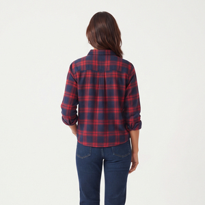 Women <b>Plaid</b> Button Down <b>Shirt</b> Casual 100% Cotton Regular Fit Flannel Winter Top Turn Down Collar Long Sleeve <b>Plaid</b> Sleepover - Product Image 2