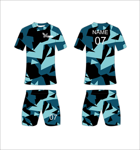 Custom Sublimated Soccer Uniform Set Front Blue <b>Camo</b> Print Breathable Anti Bacterial Quick Dry Elastic Waist Personalized Team - Product Image 1