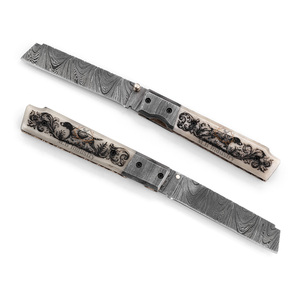 Couteau pliant personnalisé en acier Damas de qualité industrielle - Manche en os de chameau gravé au laser - Longueur totale de 19 cm - Poignée ergonomique - Product Image 1
