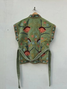 Vintage Bohemian Velvet Beaded Sleeveless Vest <b>Indian</b> Ethnic Summer Breathable Knitted Short Outerwear Floral Pattern V-Neck - Product Image 2