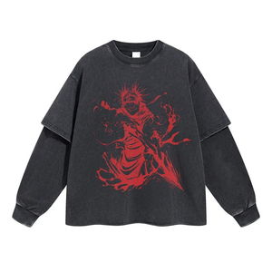 T-shirts surdimensionnés personnalisés, impression graphique vintage, broderie, double couche, manches longues, lavage à l'acide, t-shirt pour homme 100% coton - Product Image 1