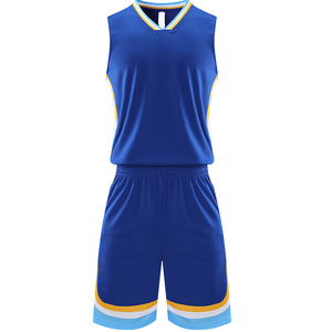 Conjunto de Uniforme de Baloncesto Azul Personalizado, Sin Mangas, Cuello en V, Poliéster que Absorbe la Humedad, Ropa Deportiva para Adultos Unisex, Todas las Temporadas - Product Image 1