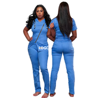 Ensemble de blouses médicales unisexes ajustées en coton 100 % écologique avec logo personnalisé, pantalon jogger extensible en maille, uniforme d'infirmière avec fermeture éclair