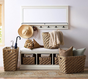Panier de rangement rond tissé naturellement Artisan Twist avec poignées latérales, panier décoratif fait main, organisateur pour salon - Product Image 3