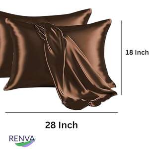 Taie d'oreiller en soie satinée pour les cheveux et la peau, taille standard 18" x 28", avec housses de coussin douces et respirantes pour dormir, couleur marron, lot de 2 - Product Image 2