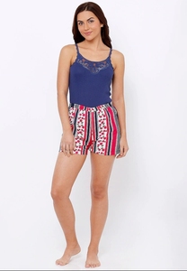 Women's Printed Striped Floral Shorts <b>Elastic</b> Waist Knitted Cotton Casual Regular Fit Mid Rise Breathable - Product Image 4