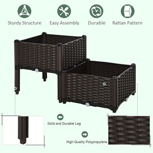 Jardinière surélevée auto-arrosante 2 pièces avec pieds, marron, pour cultiver des fleurs, des herbes et des légumes - Product Image 3