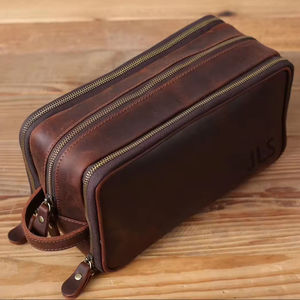 Bolsa de Cosméticos de Viaje Personalizada, Impermeable, de Cuero Genuino, Estuche para Artículos de Aseo y Maquillaje - Product Image 1