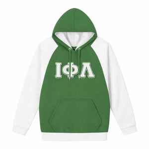 Sweat à capuche décontracté pour femme Iota Phi Lambda Sorority vert émeraude avec manches raglan blanches et lettres grecques - Product Image 5