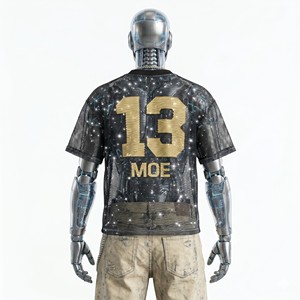 Maillot de football américain tendance noir en maille avec strass pour homme, style hip-hop scintillant, streetwear oversize, maillot d'équipe brillant OEM - Product Image 2