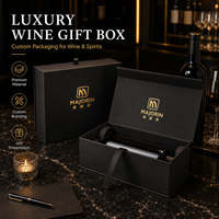 Boîte cadeau de luxe haut de gamme noire pour vin, boîtes rigides personnalisées avec logo en feuille d'or et fermeture magnétique pour bouteilles de vin